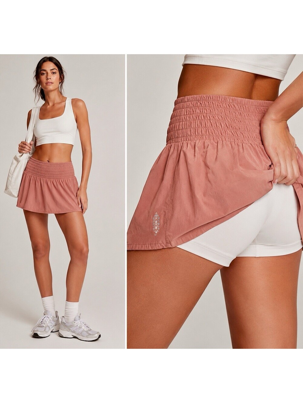 FP Movement Free People Skort Womens M Dusty Rose Pink Smocked Athletic Shorts